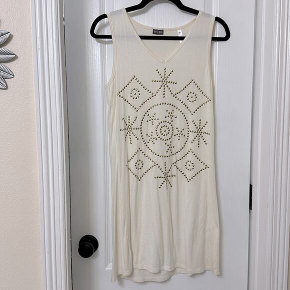 Dirty pink gold studed  and beige dress size L - Picture 1 of 3